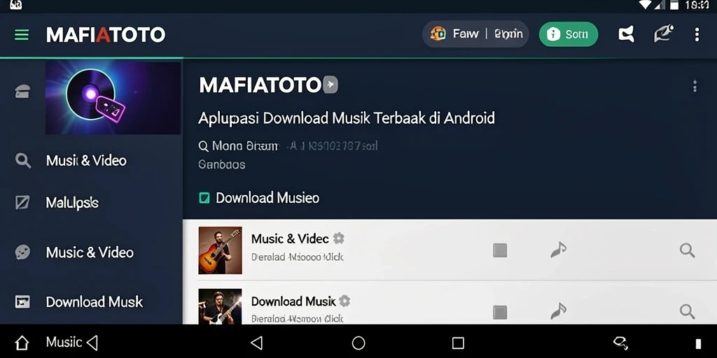 Tampilan antarmuka MAFIATOTO dengan berbagai pilihan lagu Download Musik.